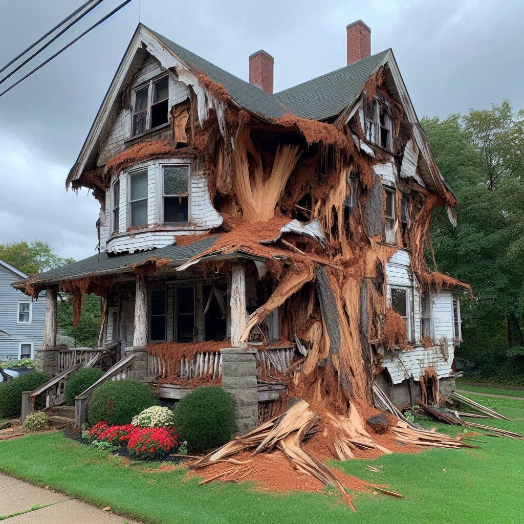 Damaged tree on an Rowley home showing signs of disease and decay
